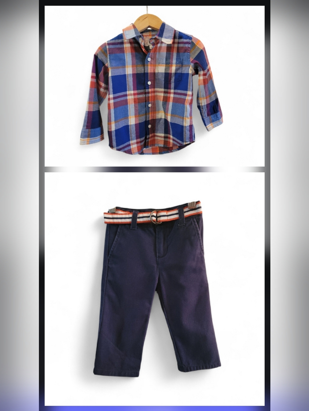 Janie and Jack Blue & Orange Plaid Button-Down with Navy Pants